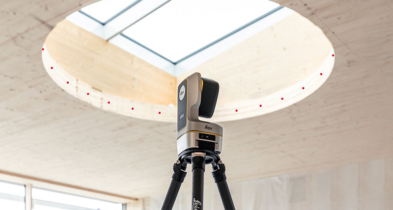 Leica iCON iCS20 used to capture point of a round opening for a staircase installation.